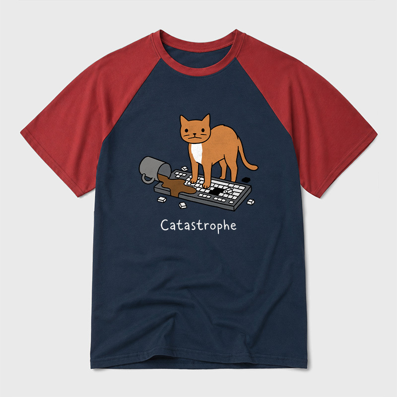 Catastrophe Spilled Coffee Cat Geek Retro Raglan T-Shirt
