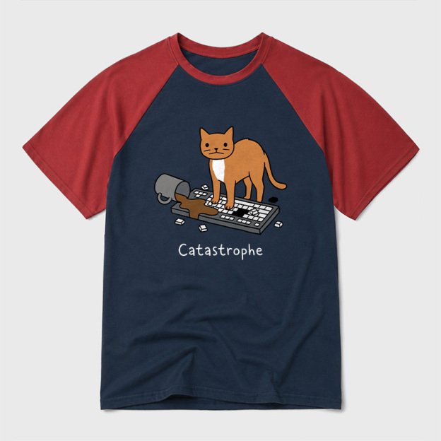 Catastrophe Spilled Coffee Cat Geek Retro Raglan T-Shirt