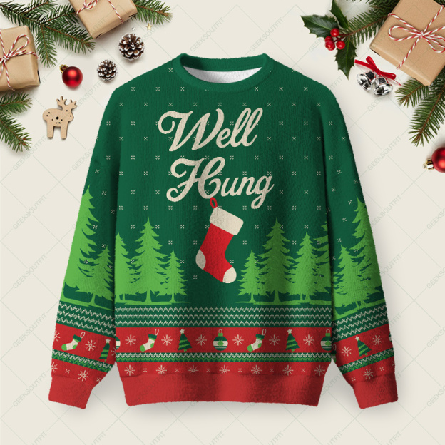 Well Hung Ugly Christmas Fuzzy Fleece Sweatshirt