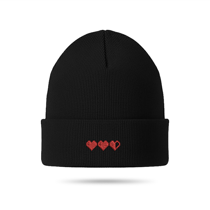 Pixel Hearts Geek Embroidered Beanie