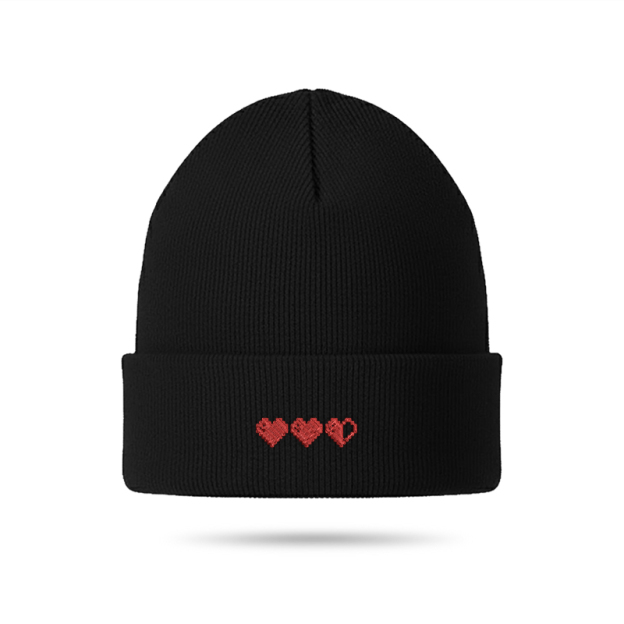 Pixel Hearts Geek Embroidered Beanie