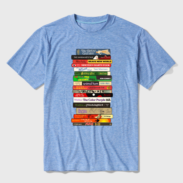 Classic Banned Books Stack Ultra Soft Heather Tees