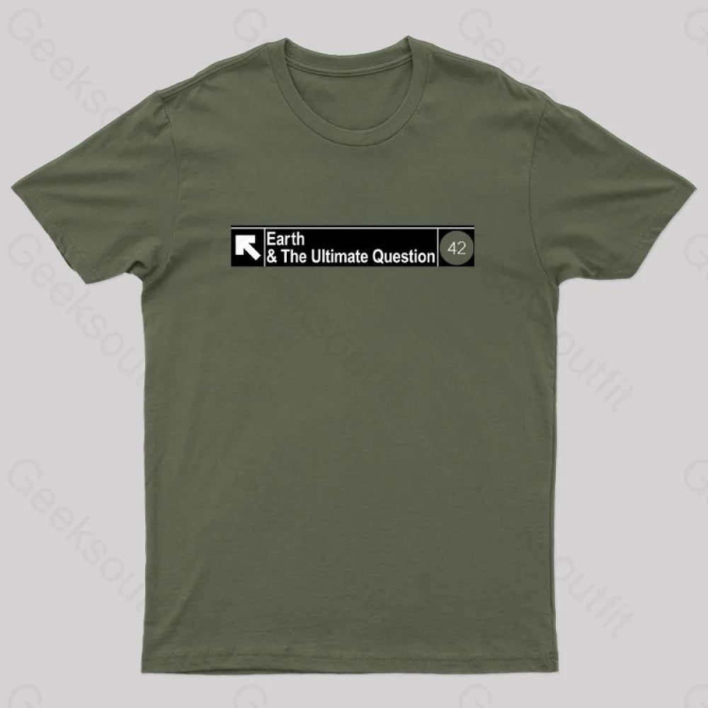 Earth&The Ultimate Question Geek T-Shirt Army Green / S