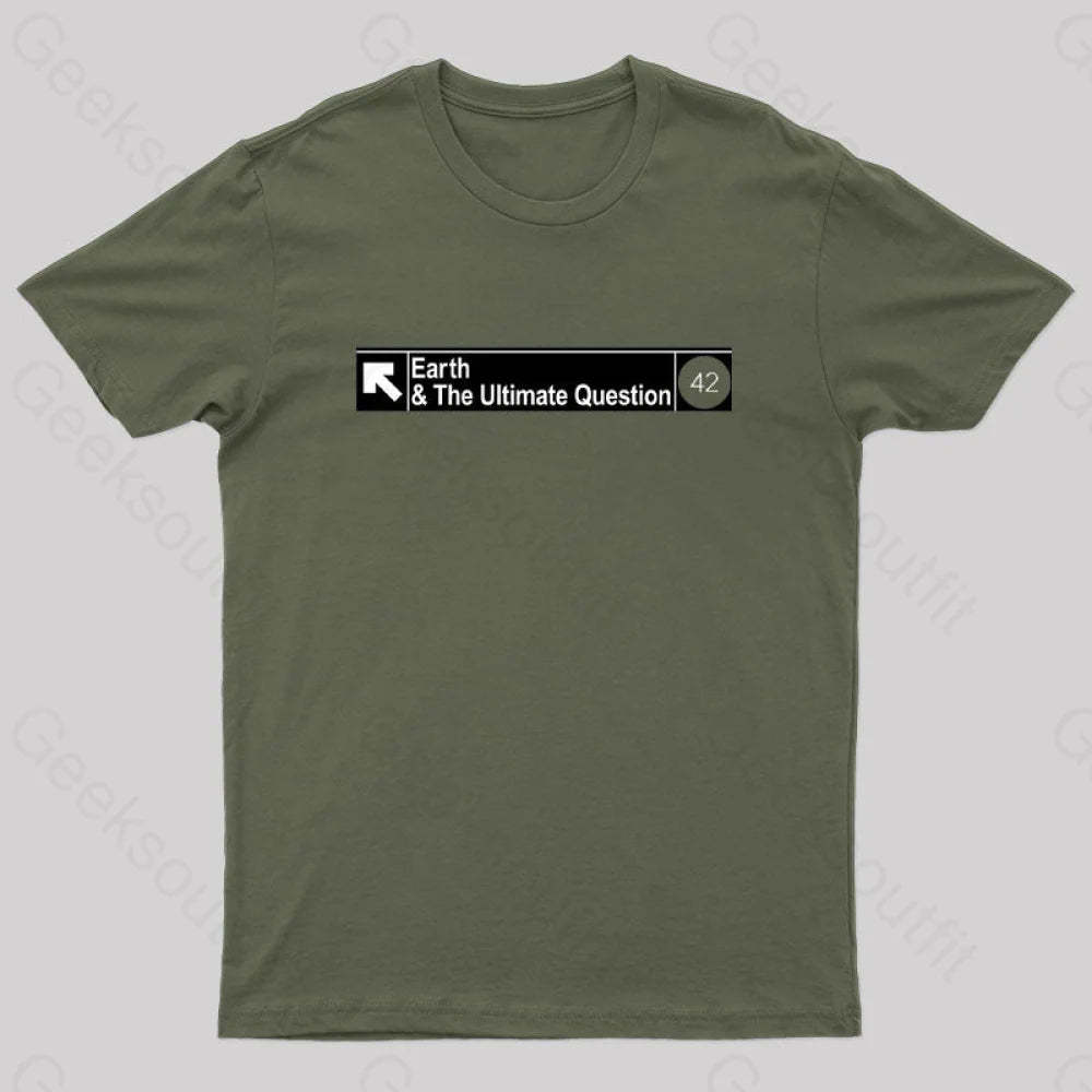 Earth&The Ultimate Question Geek T-Shirt Army Green / S