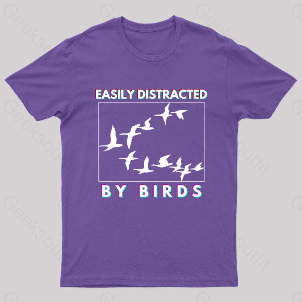 Easily Distracted By Birds Geek T-Shirt Purple / S