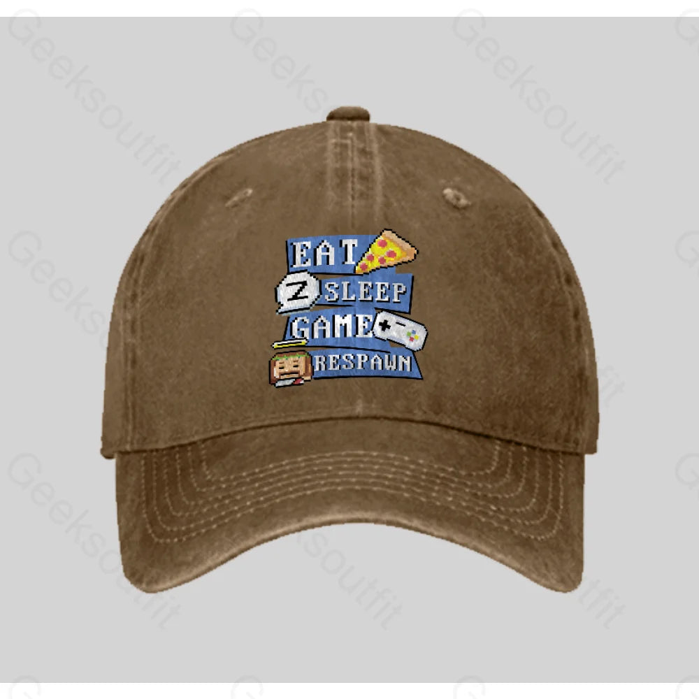 Eats Sleep Game Respawn Washed Vintage Baseball Cap Natural