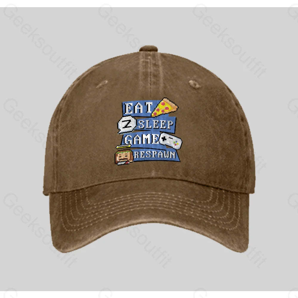 Eats Sleep Game Respawn Washed Vintage Baseball Cap Natural