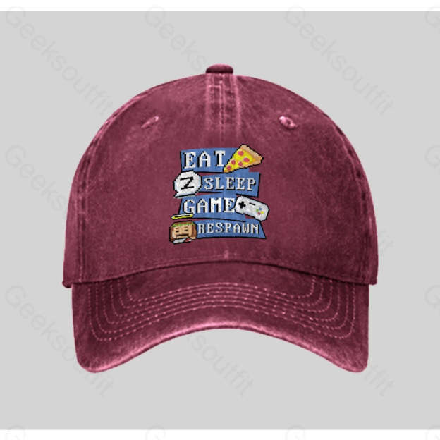 Eats Sleep Game Respawn Washed Vintage Baseball Cap Red