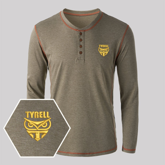 Tyrell Corporation Geek Embroidered Long Sleeve Henley Shirts