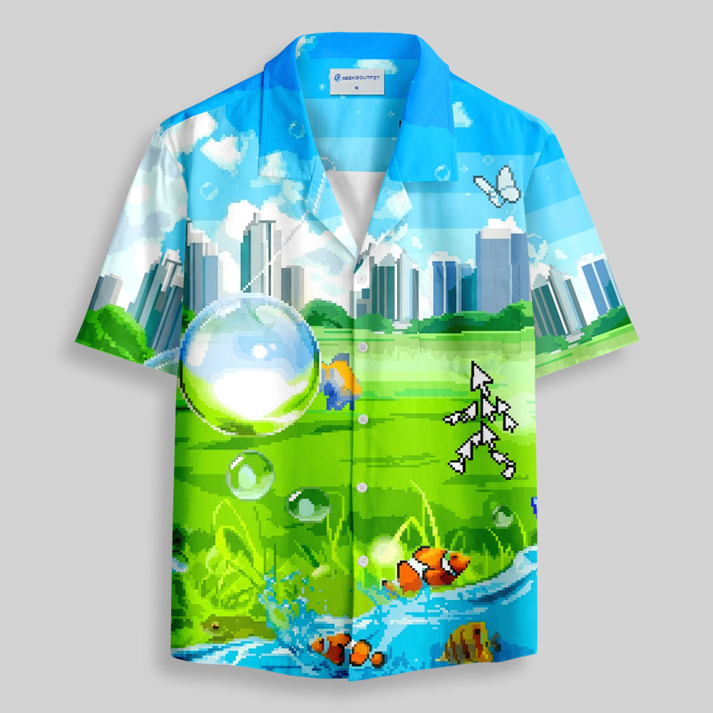 Virtual Escape Retro Web Aesthetic Button Up Pocket Shirt