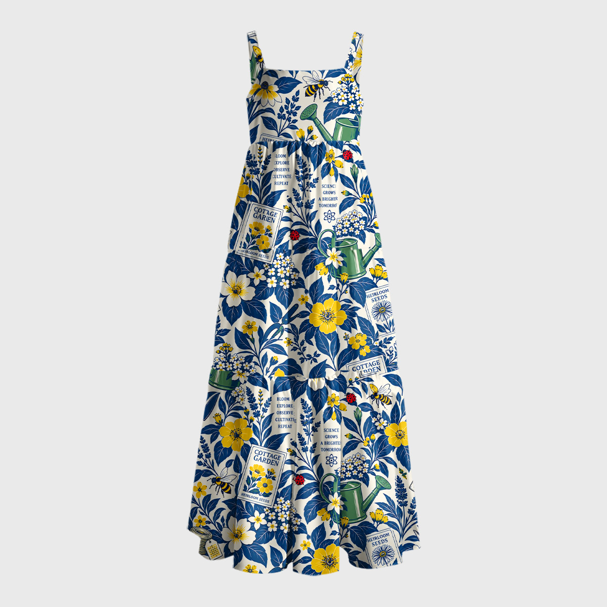 Cottage Garden Seed Packets Geek Tiered Cami Maxi Dress