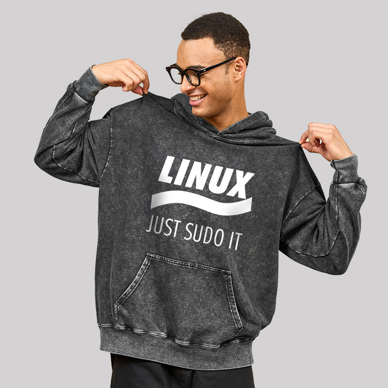 Linux Just Sudo It Geek Washed Hoodie