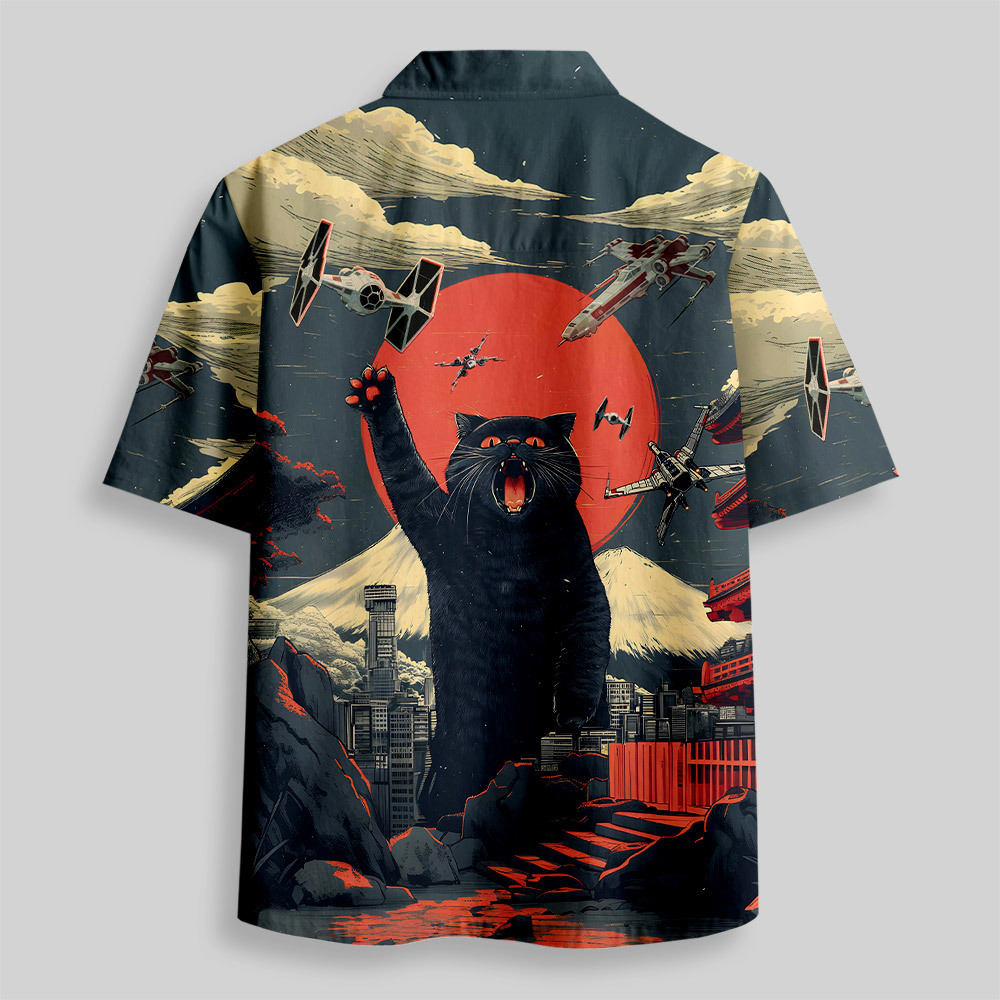 Giant Cat Sci-Fi Button Up Pocket Shirt