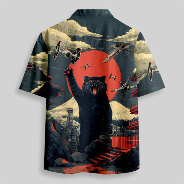 Giant Cat Sci-Fi Button Up Pocket Shirt