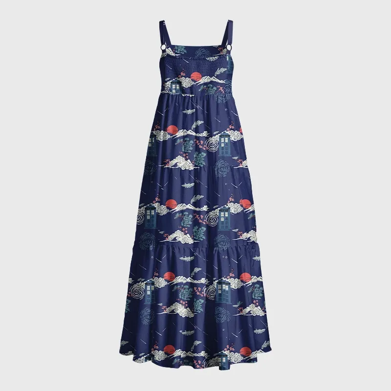 Time Machine Floating Cloud Geek Tiered Cami Maxi Dress