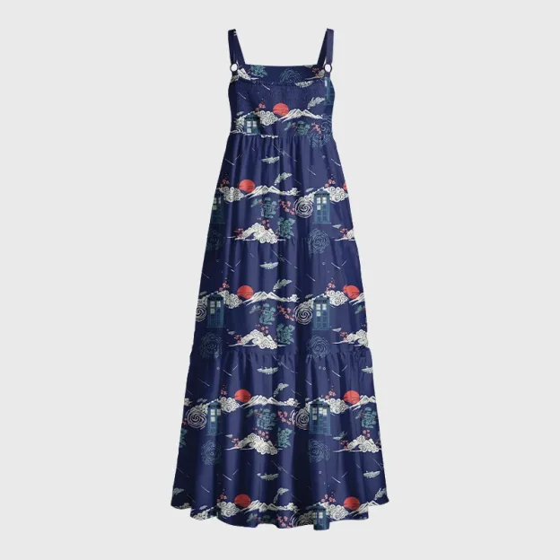 Time Machine Floating Cloud Geek Tiered Cami Maxi Dress