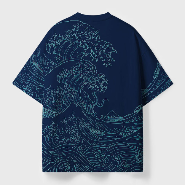 The Great Wave Kraken Geek Eco Oversized Graphic Tees