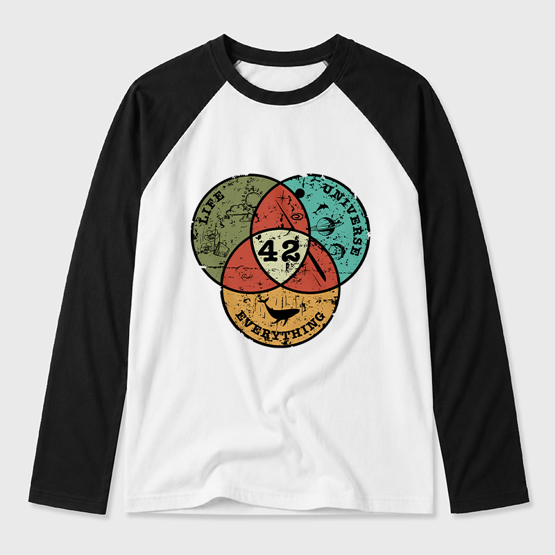 Life, the Universe & Everything Nerdy Graphic Geek Retro Raglan Long-Sleeve Tee