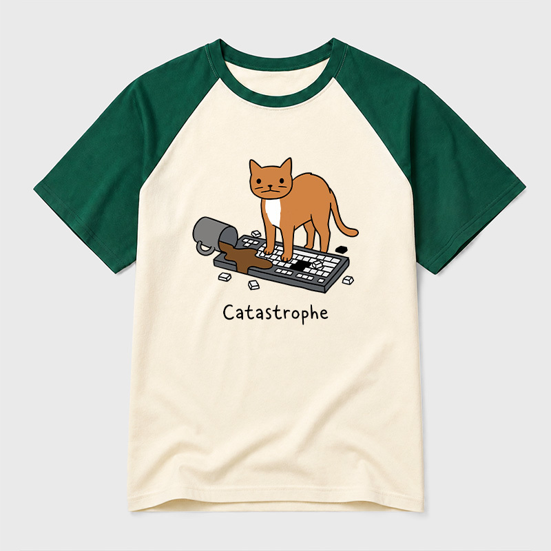 Catastrophe Spilled Coffee Cat Geek Retro Raglan T-Shirt
