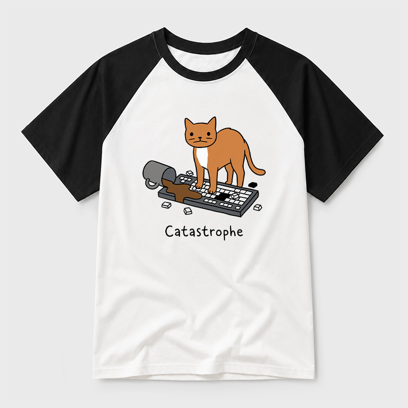 Catastrophe Spilled Coffee Cat Geek Retro Raglan T-Shirt