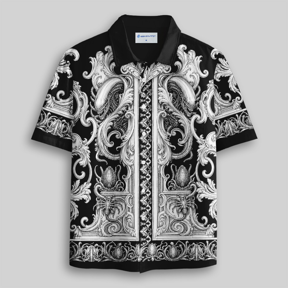 Gothic Baroque Biomechanical Button Up Pocket Shirt