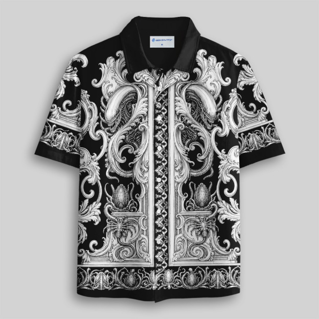 Gothic Baroque Biomechanical Button Up Pocket Shirt