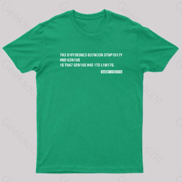 Einstein Quotes Code 7H3 Diff3R3Nc3 B37W33N Stup1D17Y T-Shirt Green / S