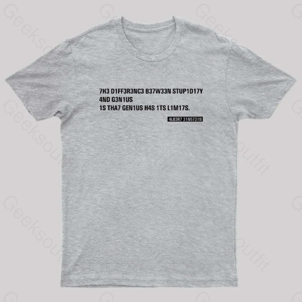 Einstein Quotes Code 7H3 Diff3R3Nc3 B37W33N Stup1D17Y T-Shirt Grey / S
