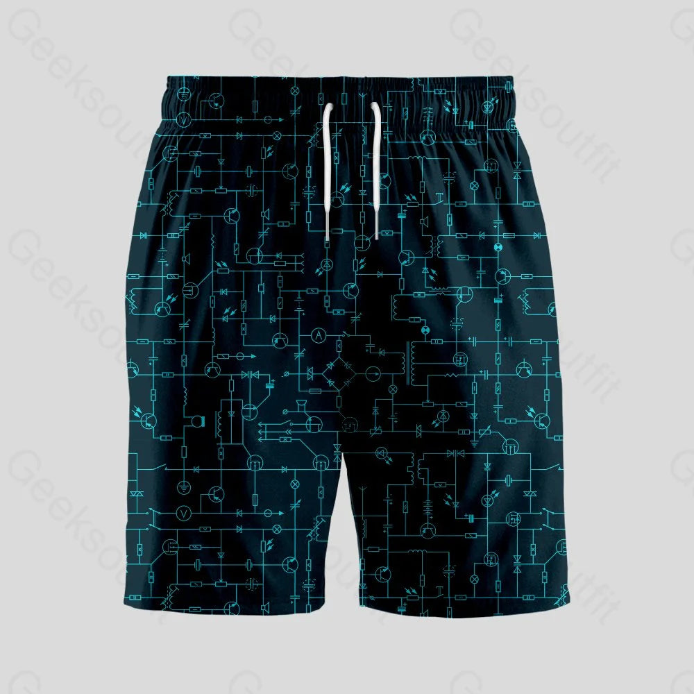 Electronic Components Arrow Dark Blue Geeky Drawstring Shorts - Geeksoutfit