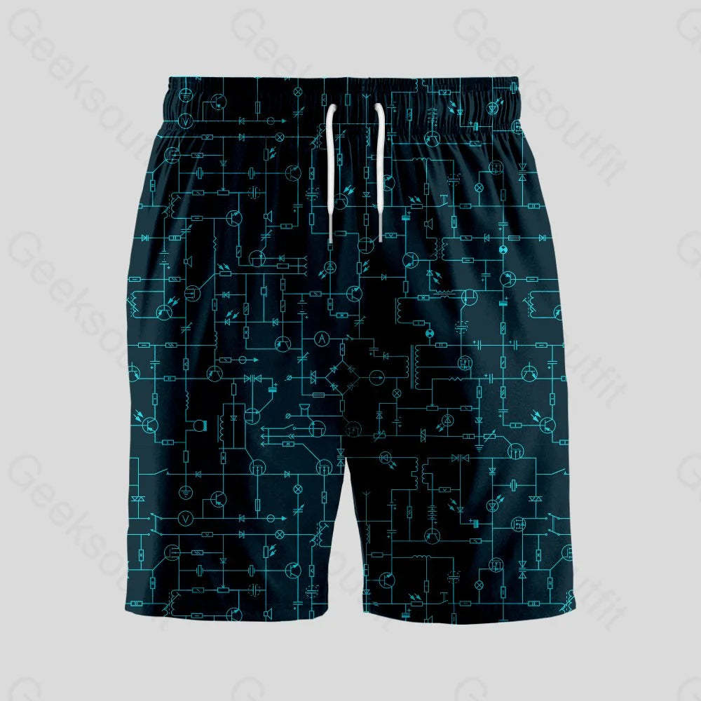 Electronic Components Arrow Dark Blue Geeky Drawstring Shorts - Geeksoutfit
