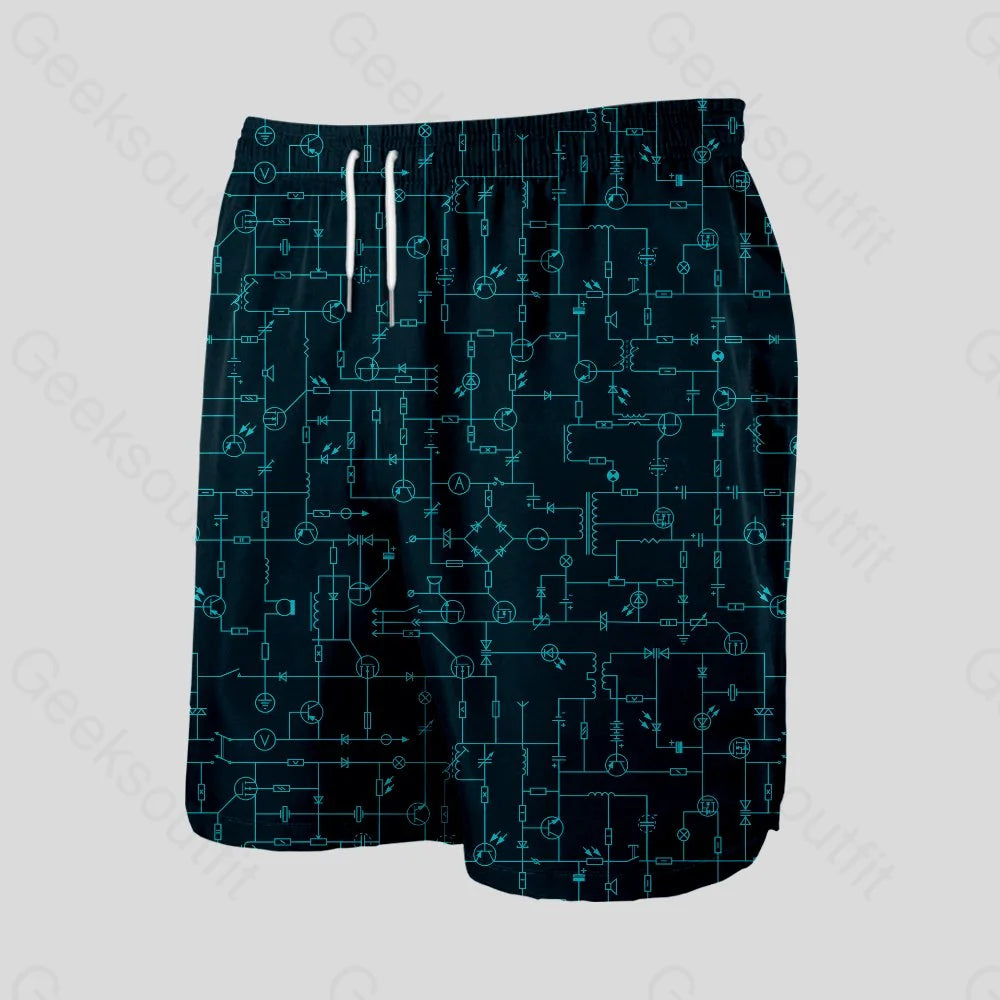 Electronic Components Arrow Dark Blue Geeky Drawstring Shorts - Geeksoutfit