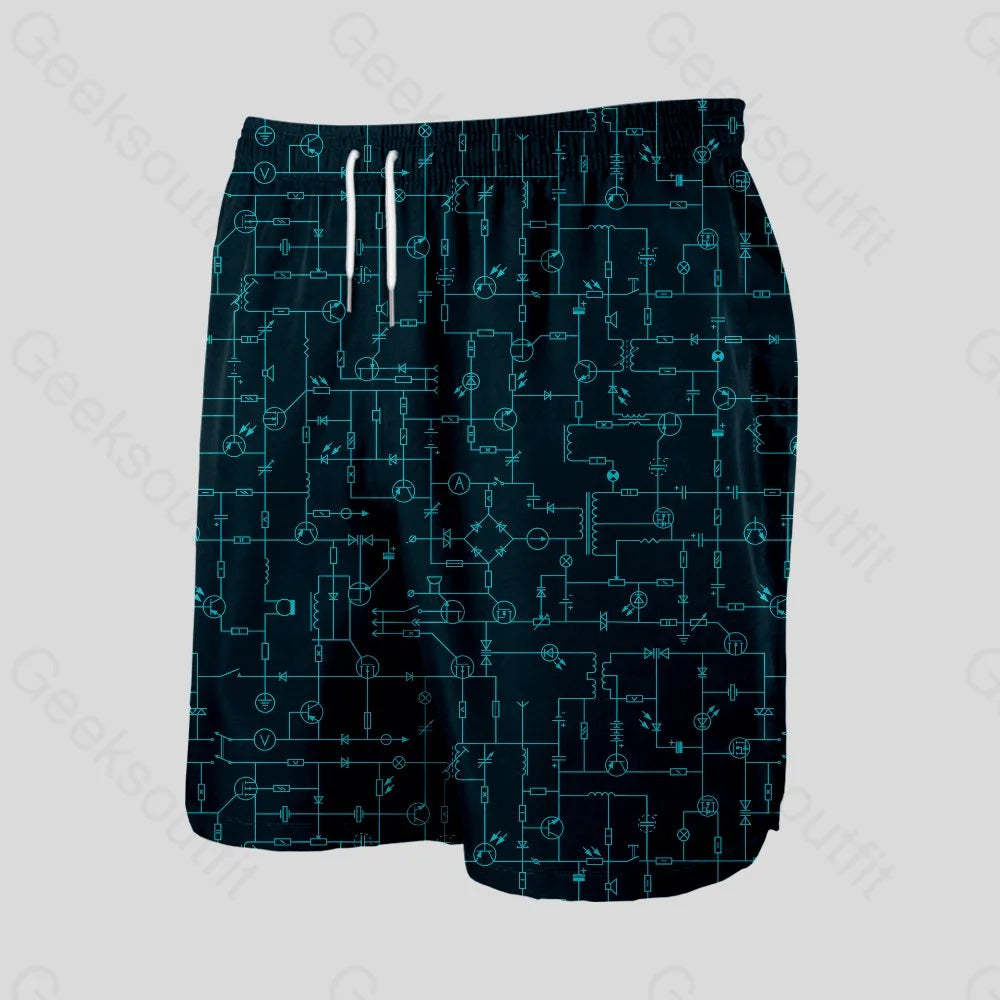 Electronic Components Arrow Dark Blue Geeky Drawstring Shorts - Geeksoutfit
