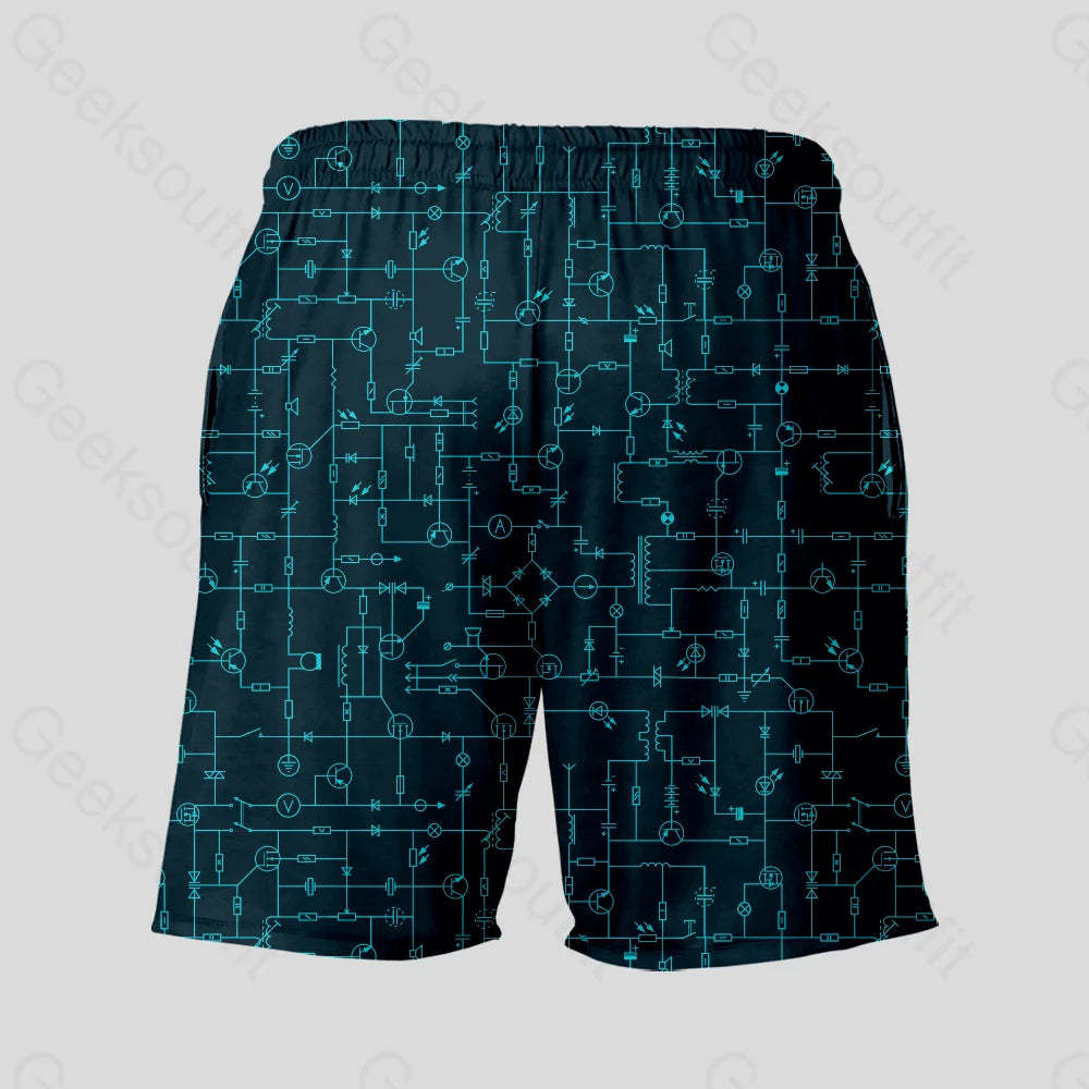Electronic Components Arrow Dark Blue Geeky Drawstring Shorts