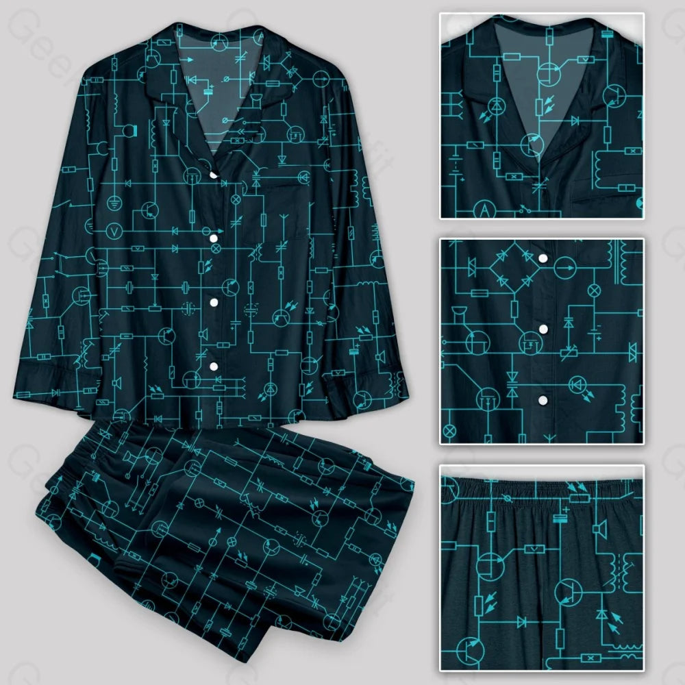Electronic Components Arrow Dark Blue Pajamas Set - Geeksoutfit