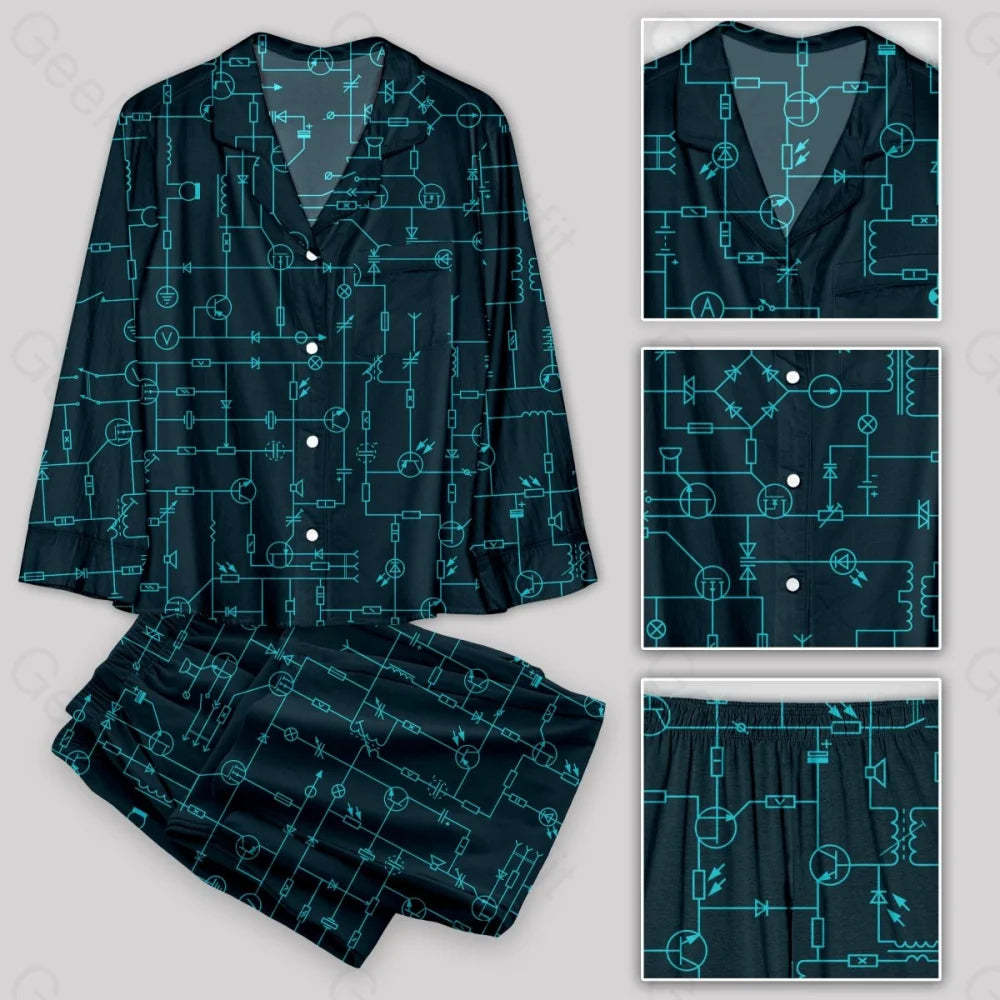 Electronic Components Arrow Dark Blue Pajamas Set - Geeksoutfit