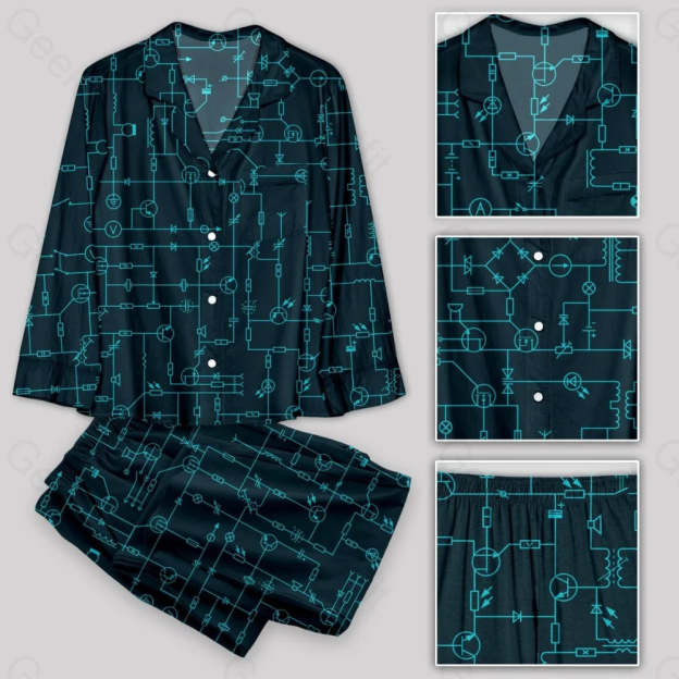 Electronic Components Arrow Dark Blue Pajamas Set - Geeksoutfit