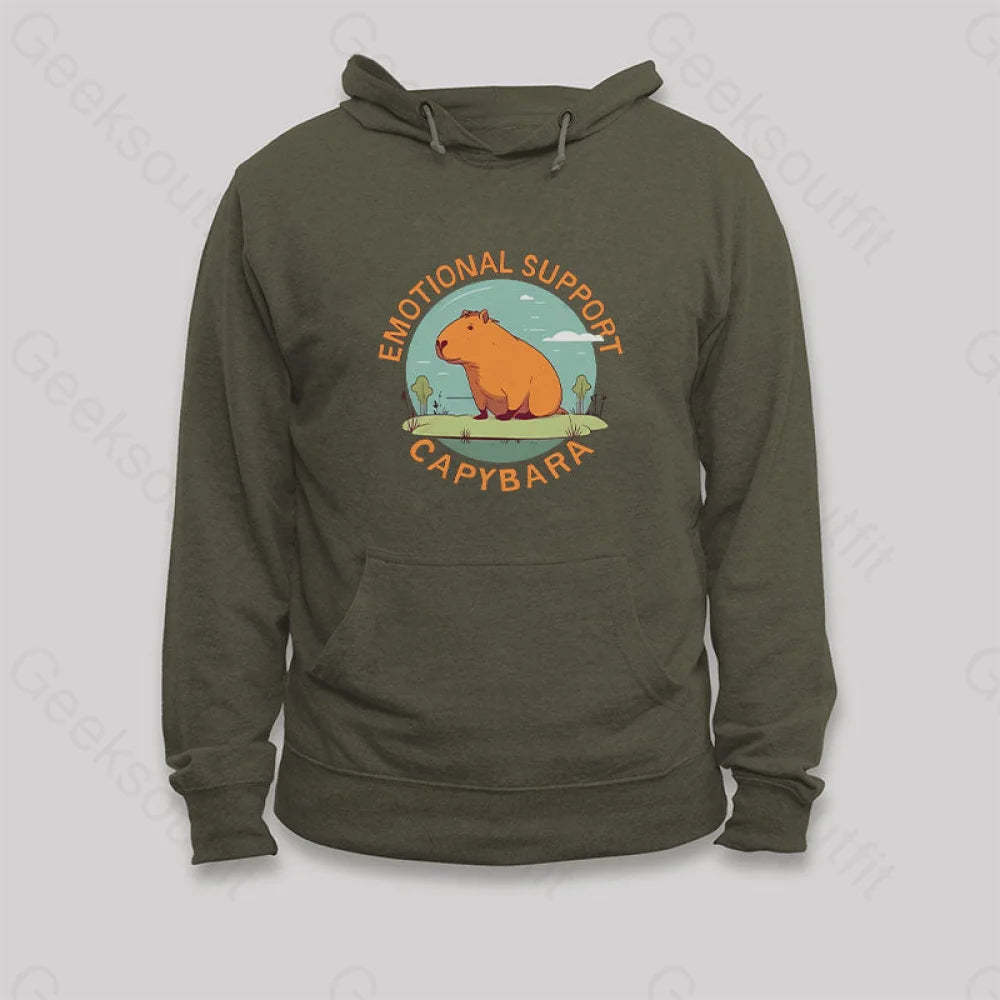 Emotional Support Capybara Hoodie Army Green / S
