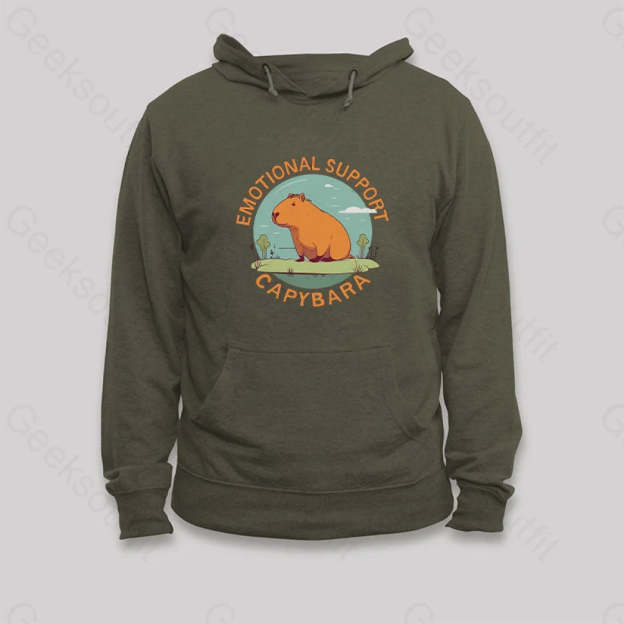 Emotional Support Capybara Hoodie Army Green / S