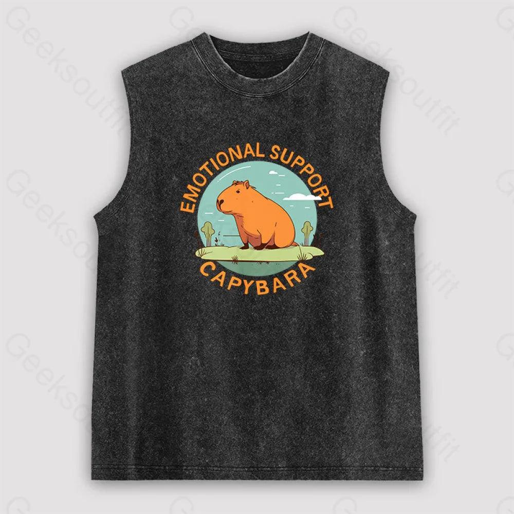 Emotional Support Capybara Unisex Washed Tank Black / S