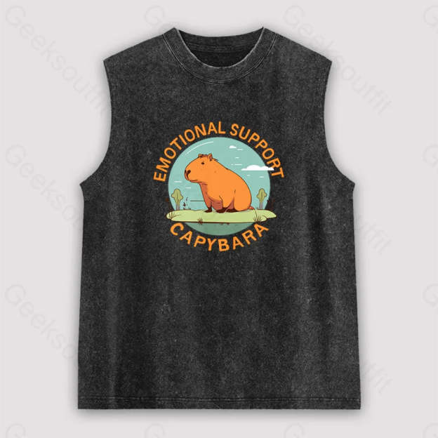 Emotional Support Capybara Unisex Washed Tank Black / S
