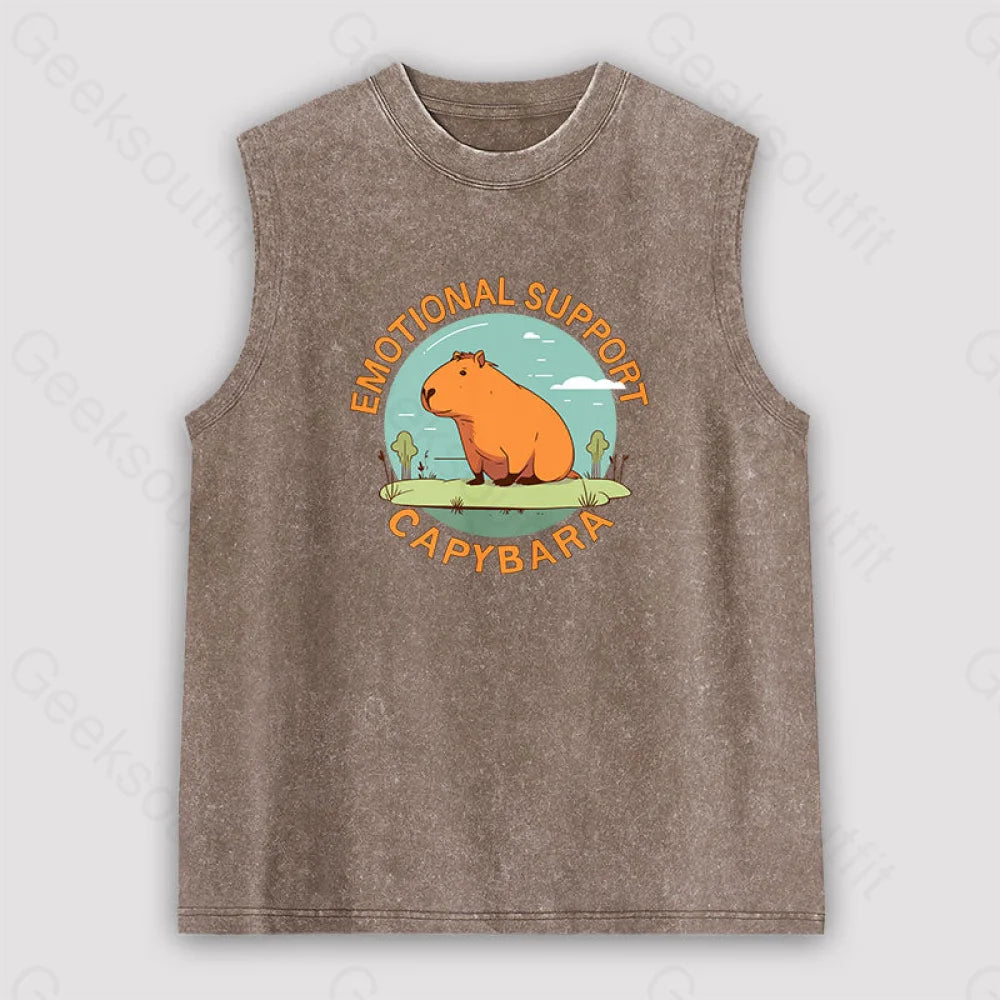 Emotional Support Capybara Unisex Washed Tank Brown / S