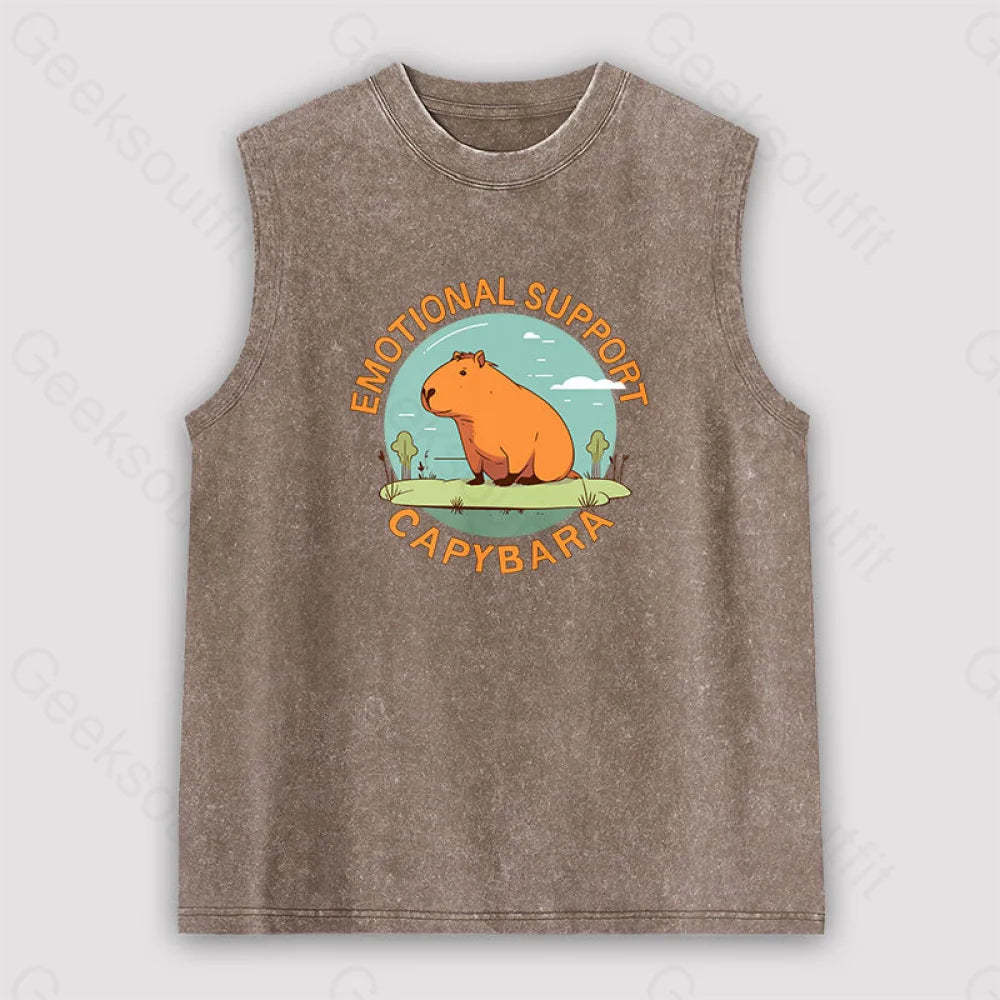 Emotional Support Capybara Unisex Washed Tank Brown / S
