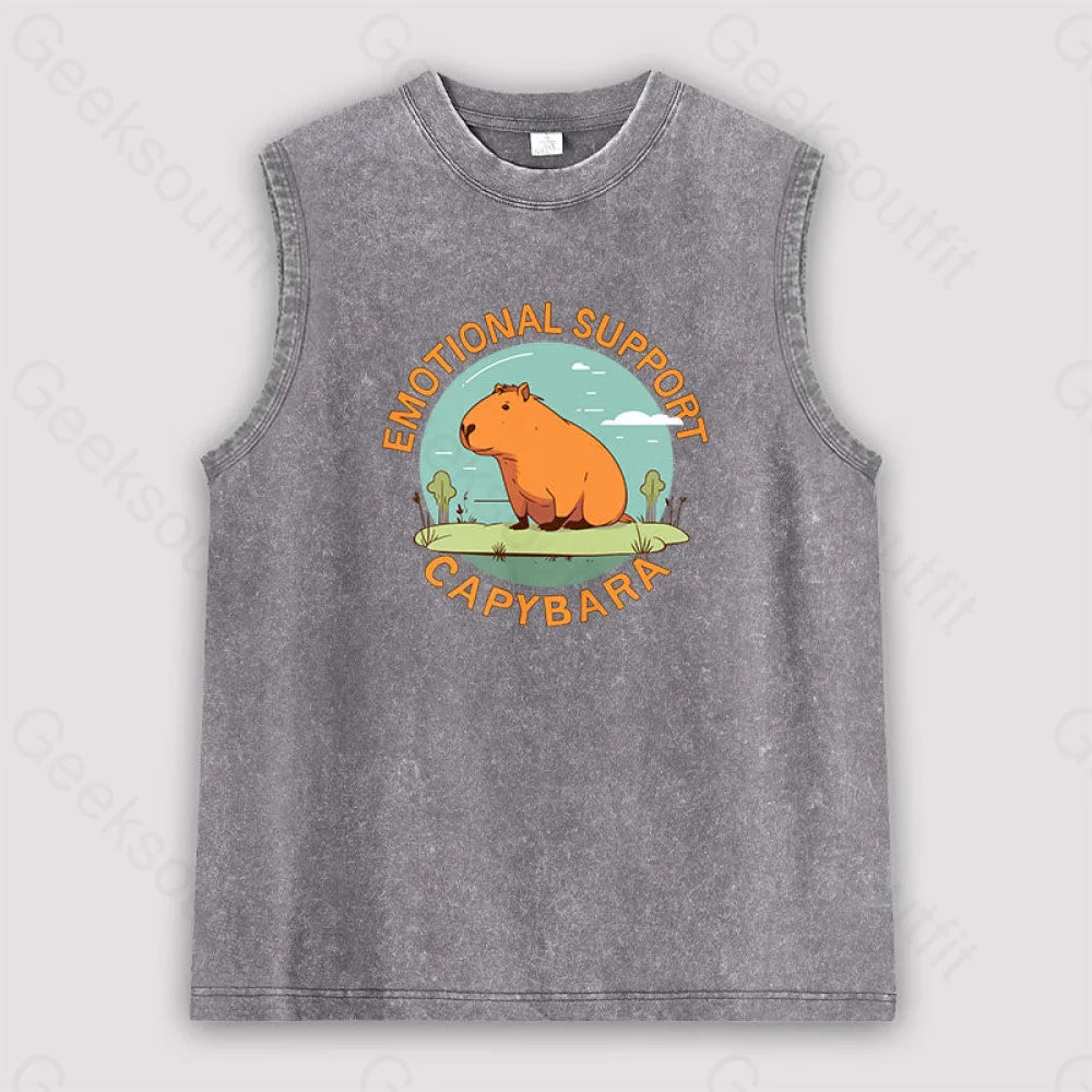 Emotional Support Capybara Unisex Washed Tank Grey / S