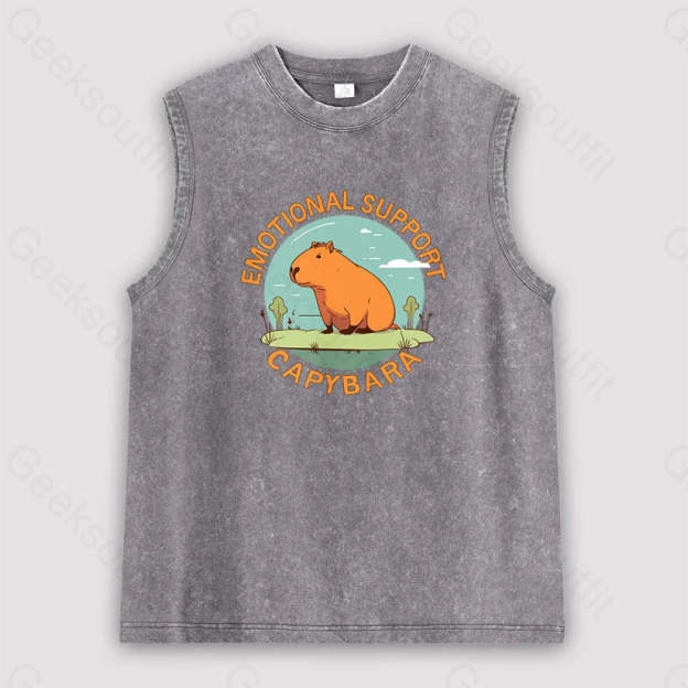 Emotional Support Capybara Unisex Washed Tank Grey / S