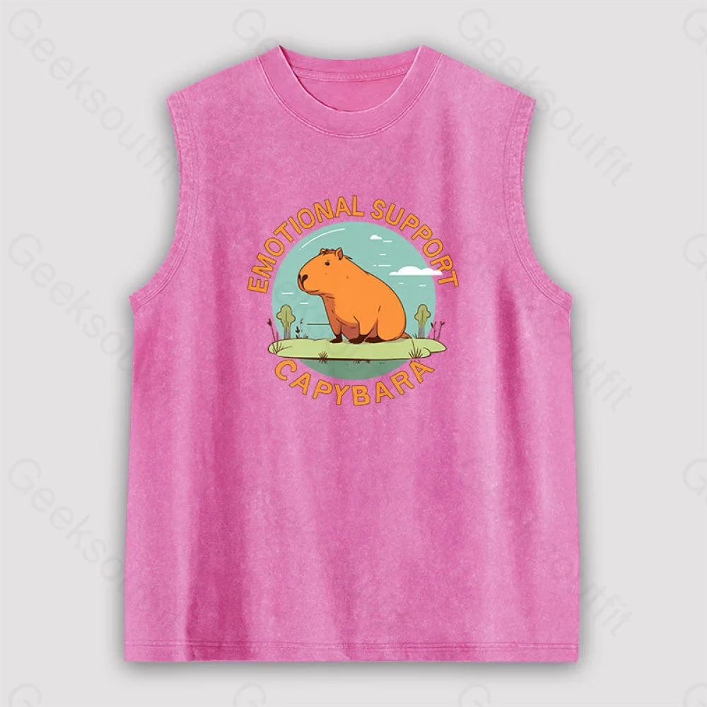 Emotional Support Capybara Unisex Washed Tank Pink / S