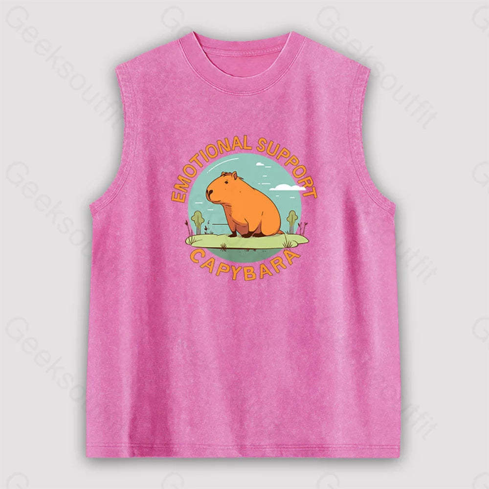 Emotional Support Capybara Unisex Washed Tank Pink / S