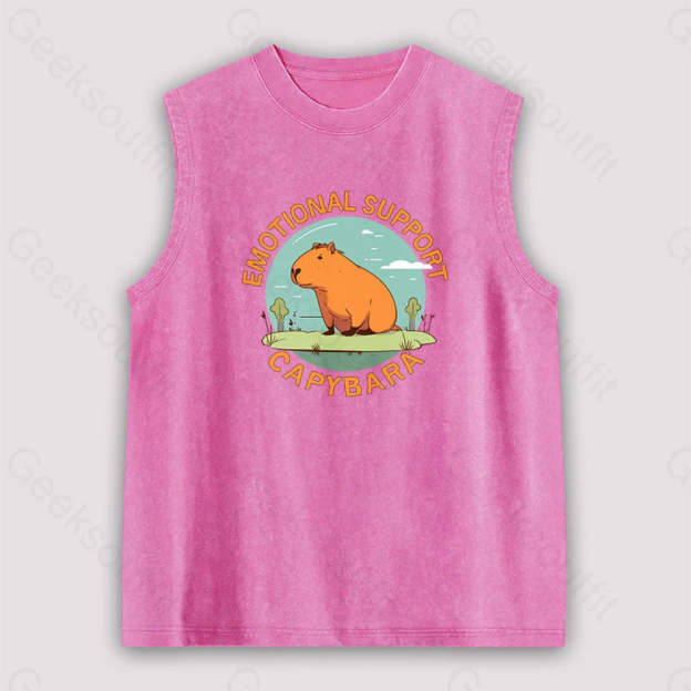 Emotional Support Capybara Unisex Washed Tank Pink / S