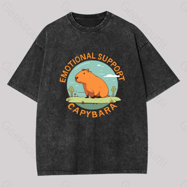 Emotional Support Capybara Washed T-Shirt Black / S