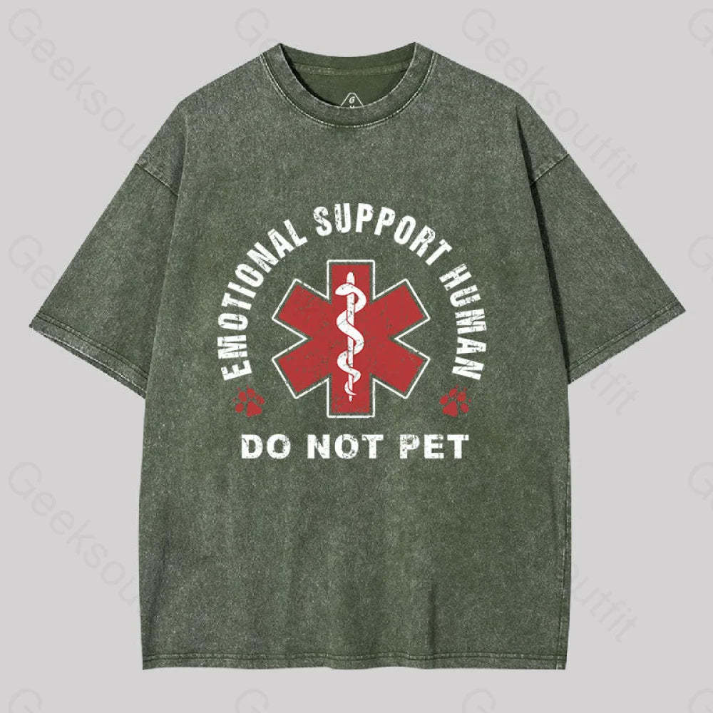 Emotional Support Human Geek Washed T-Shirt Armygreen / S