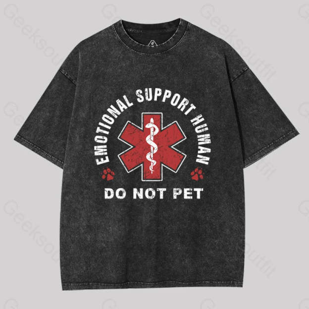 Emotional Support Human Geek Washed T-Shirt Black / S